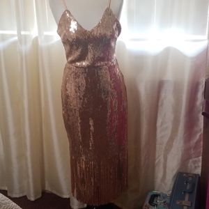 Lulus rose gold sequin fringe midi dress